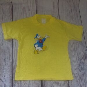 Vintage 80s Donald Duck Disney Puff Print T Shirt Kids 3T Yellow Pilgrim USA B58
